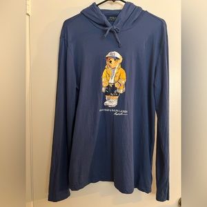 Men’s Polo Bear by Ralph Lauren long sleeve hooded T-shirt. Blue. SP. Used